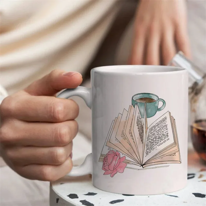Cross-border hot-selling book lovers heat transfer ceramic coffee cup creative large-capacity water cup support printing logo