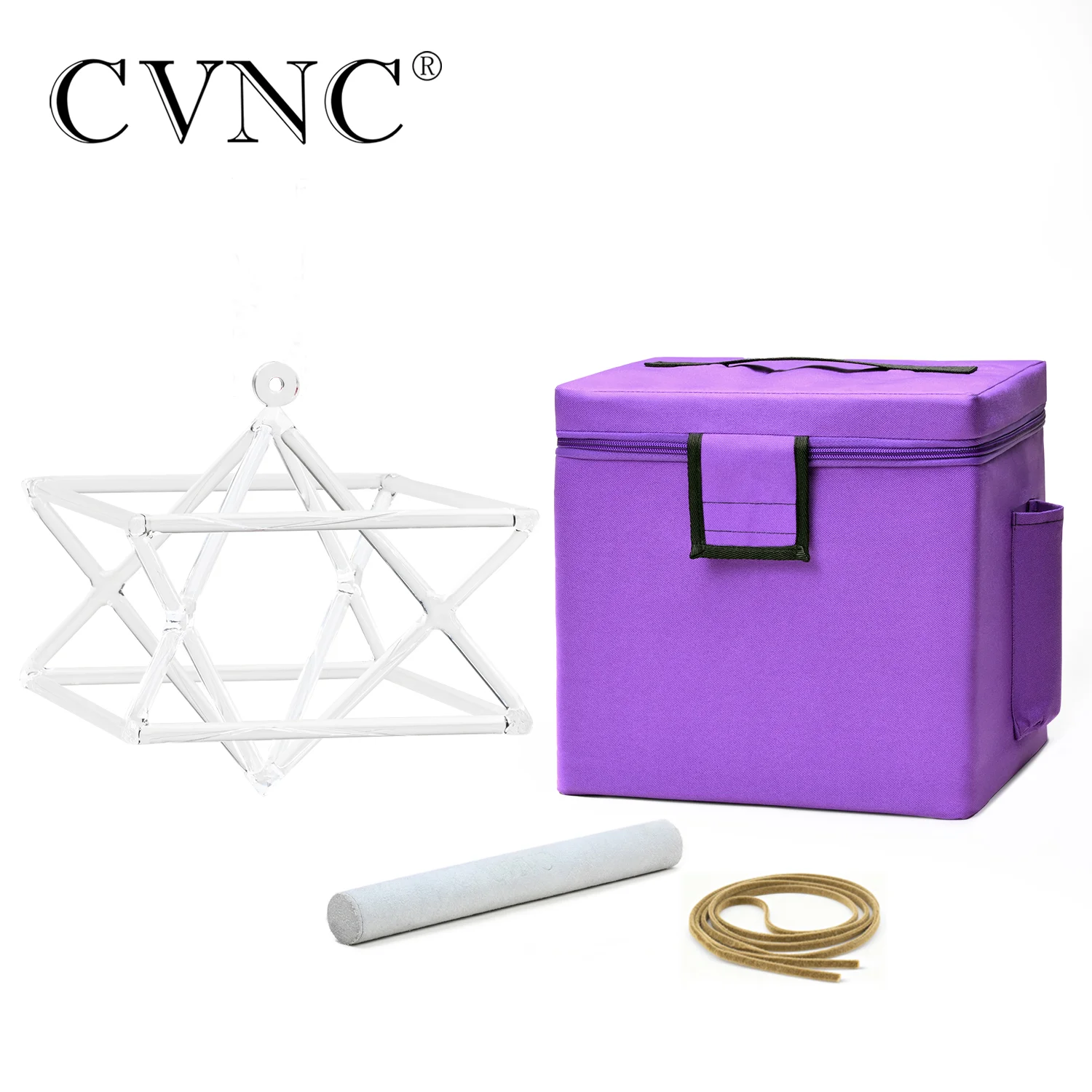 CVNC 8 Inch High Quality Clear Quartz Merkaba Crystal Singing Pyramid Chakra for Sound Healing and Meditation with Carry Bag