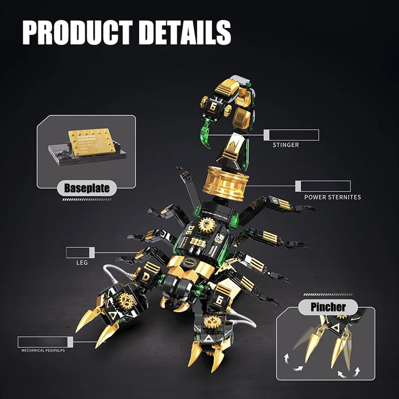 MOC 502pcs Steam Mechanical Scorpion Model Building Blocks Bricks Creative DIY Mechanical Insects Toys For Children Boys Gifts