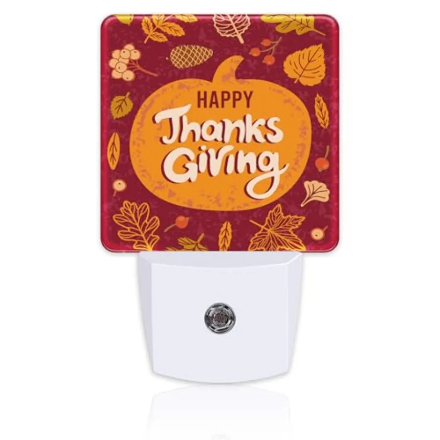 Happy Thanksgiving Night Light for,Autumn Fall Orange Pumpkin Maple Leaf Night Light Plug in with Dusk to Dawn Sensor, 0.5w Ene