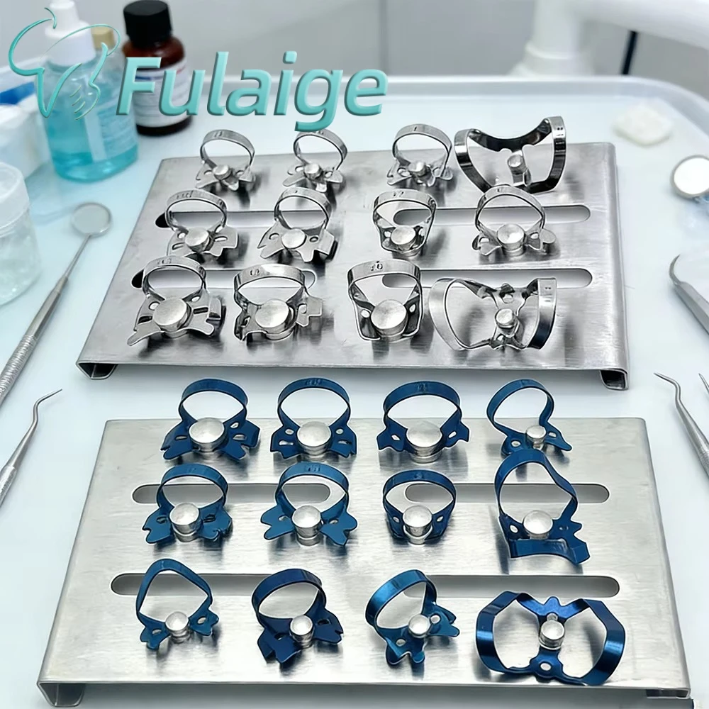 1Pcs AZDENT Stainless Steel Rubber Dam Clamp with Placement Tray Holder Dental Restorative Oral Care Tool