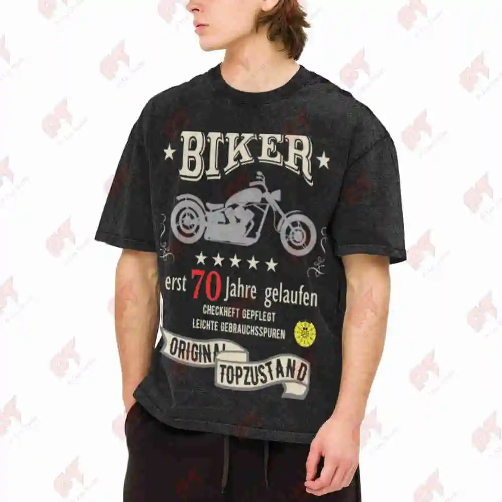 70th Birthday Chopper Biker Vintage Washed Tee Pure Cotton T-Shirt