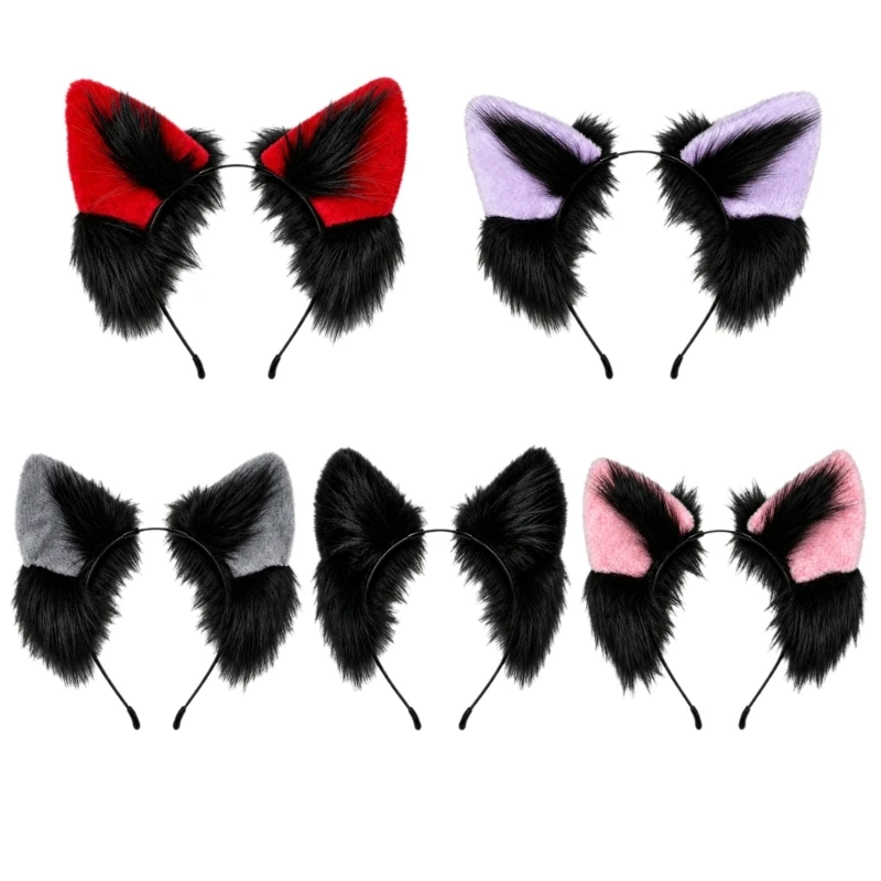DXAE Handcraft Faux Furs Animal Cats Ears Headband Furry Foxes Wolf Hairhoop Headwear