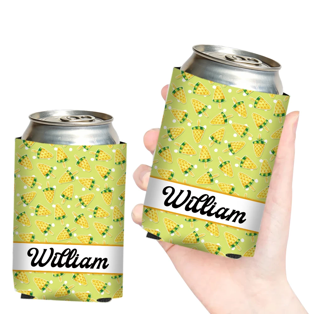 Customized Custom Beer Can Sleeves Personalized Fruit Ice Lolly Pattern with Name, Ideal for Celebration Party Decorations