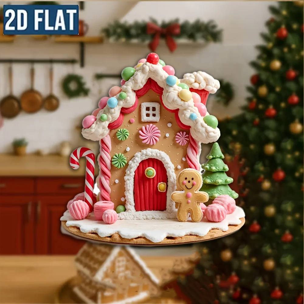 1pc Gingerbread House Fridge Magnet - 2D Flat Acrylic Icing Roof and Frosted Door with Lollipop Door Handle, Cookie-Shaped Base