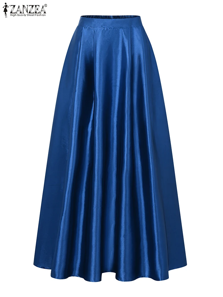 Femmes élégantes taille haute Jupe de soirée ZANZEA Satin longue Jupe élégante Robe d'été 2025 élégant une ligne travail OL Faldas Saia Robe