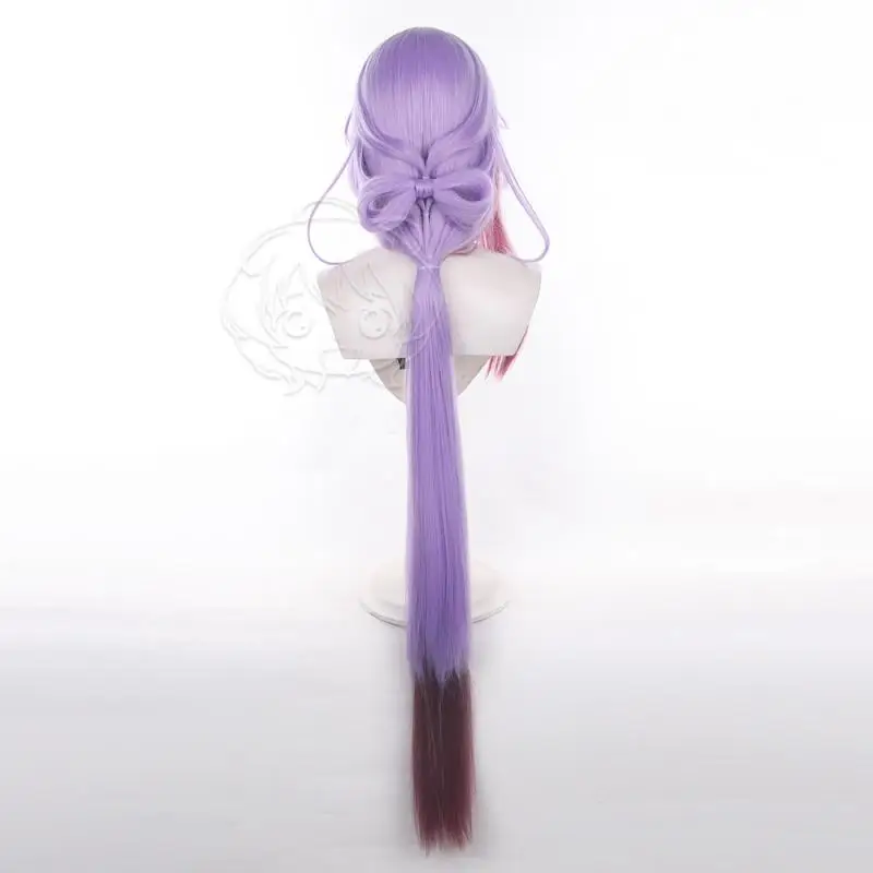 Arknights Jun Cosplay Perücken Kostüme Kopfbedeckung 120cm Lange Simulierte Kopfhaut Dicke Gemischte Voluminöse Langhaarperücken mit Schleife und Zubehör – Detail 6