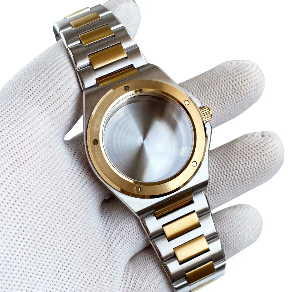Two Tone 40mm Sapphire Glass 100m Waterproof Watch Case Fit for NH35 NH36 NH38 ETA2824 PT5000 Watch Case Replace Parts