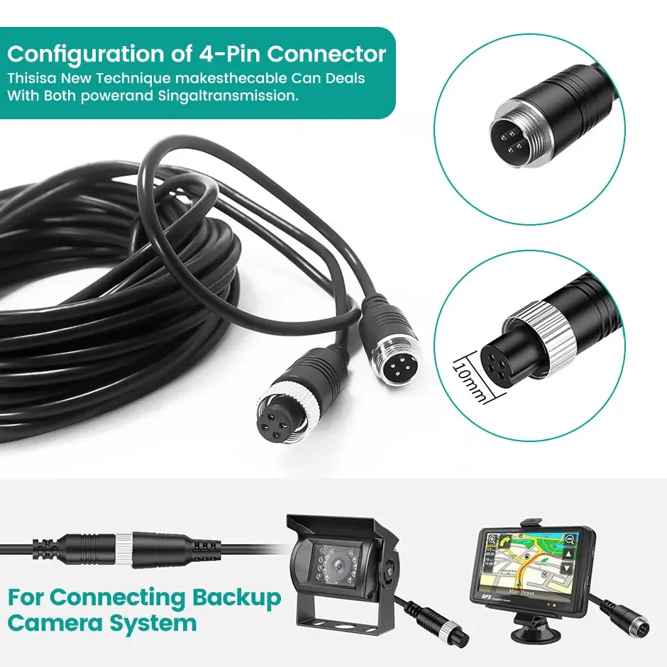 5M/10M/15M/20M 4 Pin Aviation Extension Video Cable for Truck Bus Monitor Camera Connection for AHD Rear View Reverse Cameras