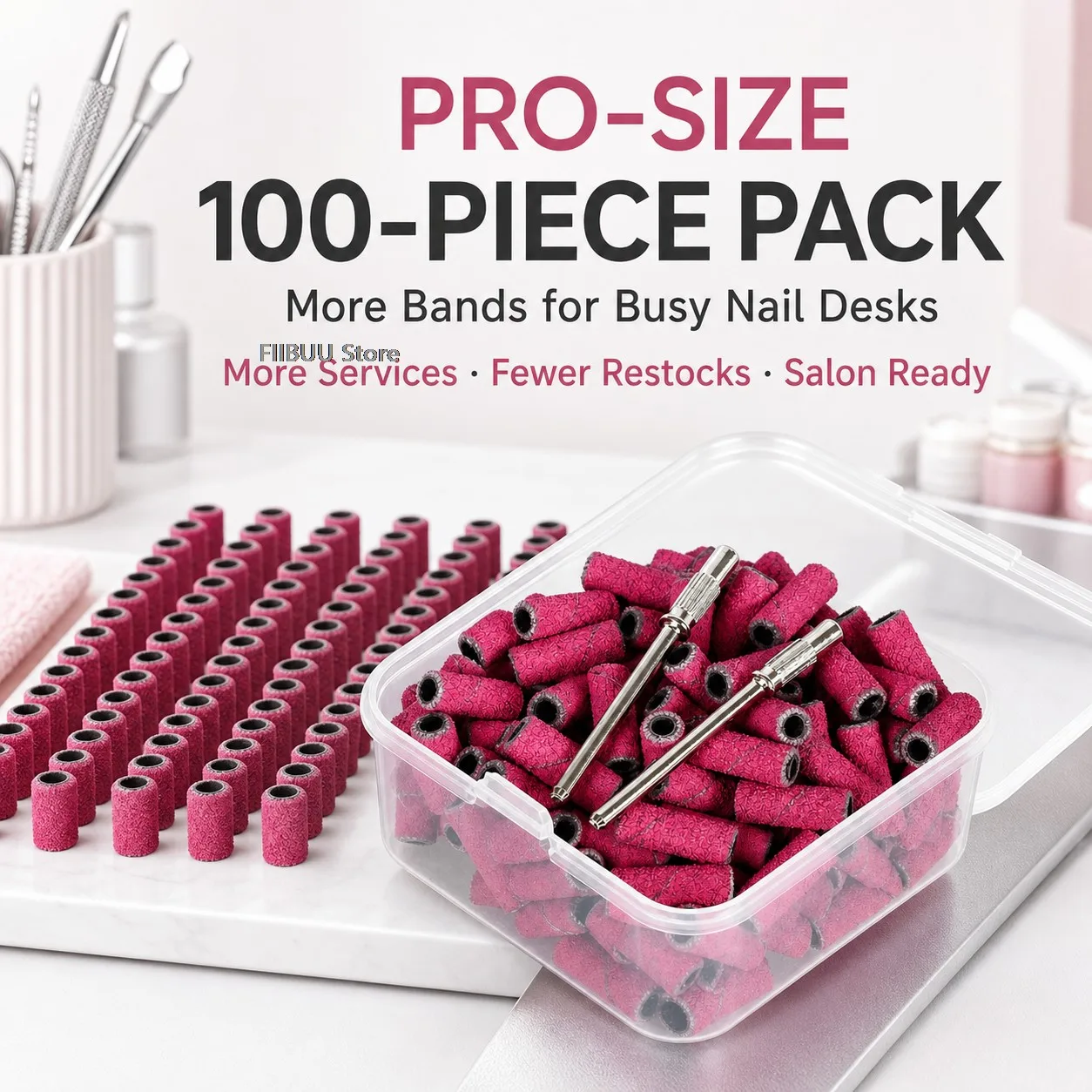 3mm Nail Sanding Bands 100PCS Set with 2 Mandrel 120 180 240 Grit Nail Drill Sanding Bands Nail File Bands Sleeves for Manicure