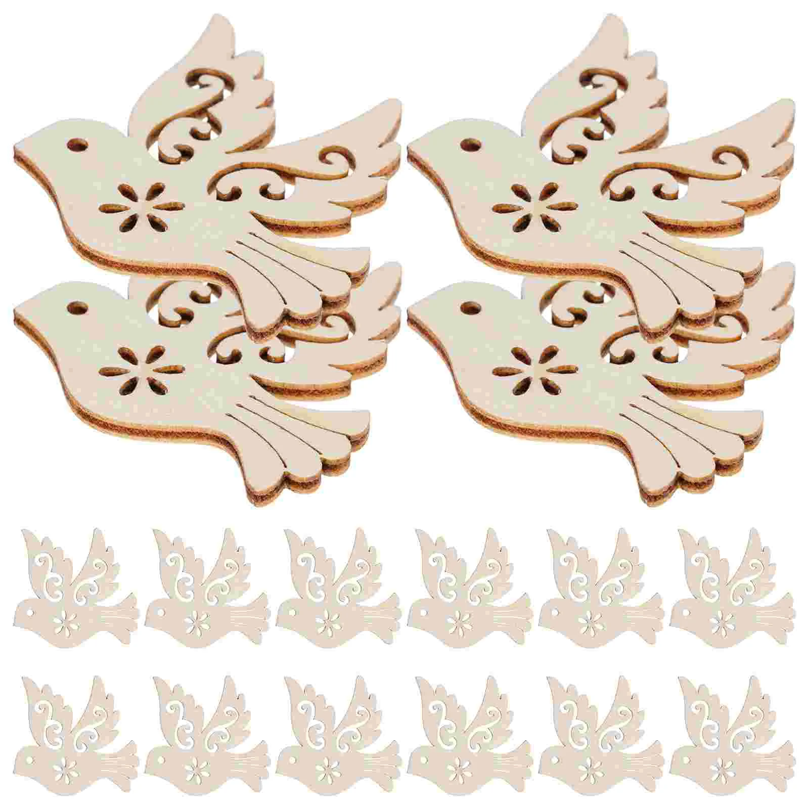 50 Pcs Unfinished Pigeon Slice Peace Dove Accessories Cutouts For Crafts Hanging Blank Wooden