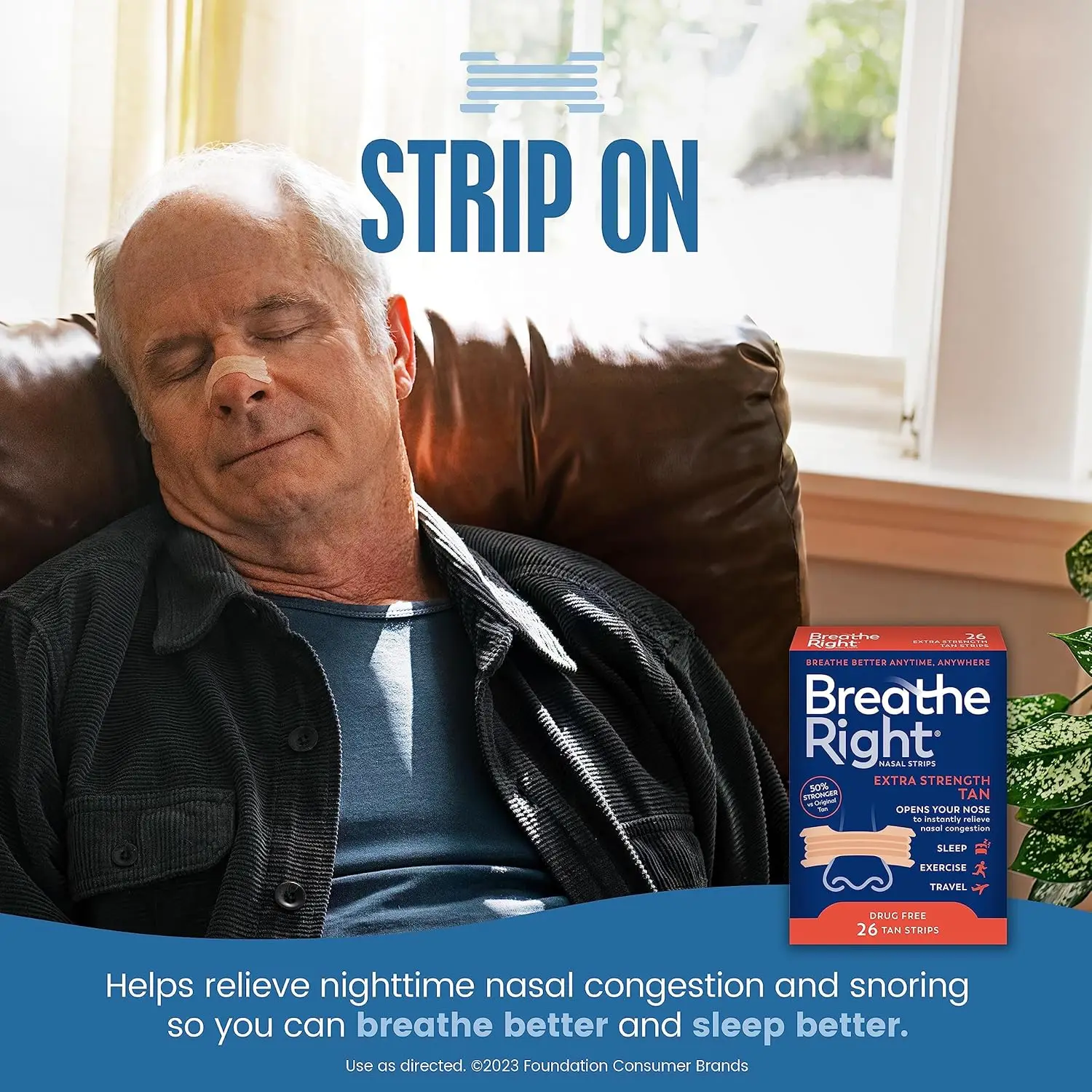 Breathe Right Nasal Strips Extra Strength Tan Nasal Strips Help Stop Snoring Drug-Free Snoring Solution&Instant Nasal Congestion