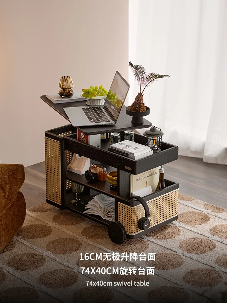 Solid wood rotating lifting edge table coffee table can be moved