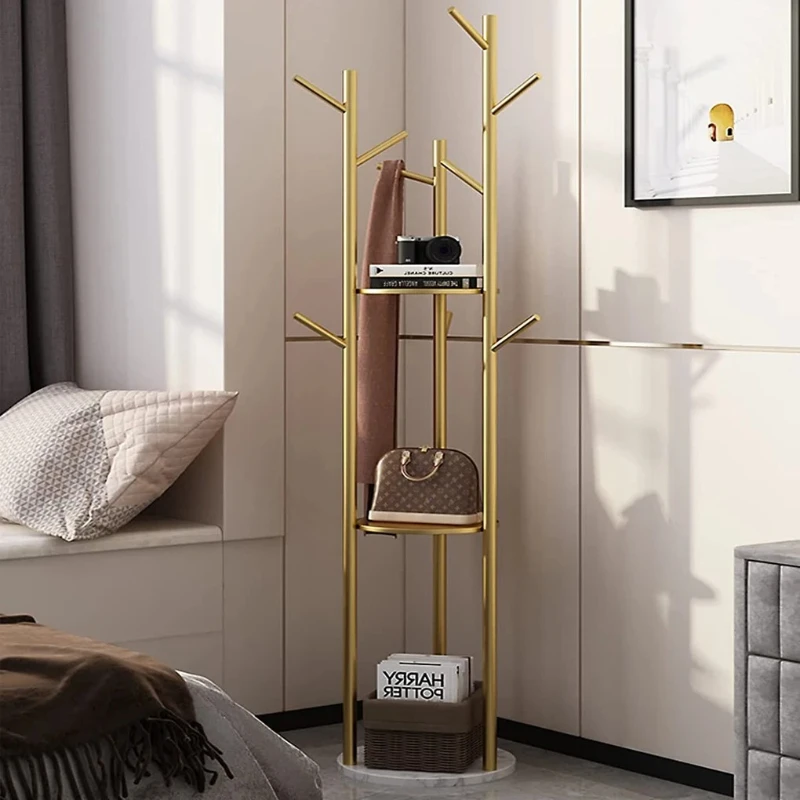 

Heavy Duty Marble Coat Rack Stand Gold Metal Tall Clothes Rail Hanger for Bedroom Office Hall