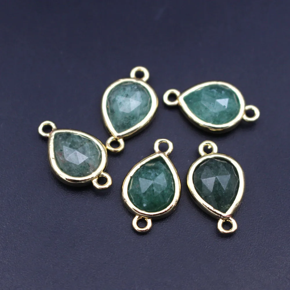10pcs DIY Jewelry Accessories Teardrop Natural Blue Amazonite Sun Stone Pendant 2 Loops Connectors for Earrings Bracelet Making
