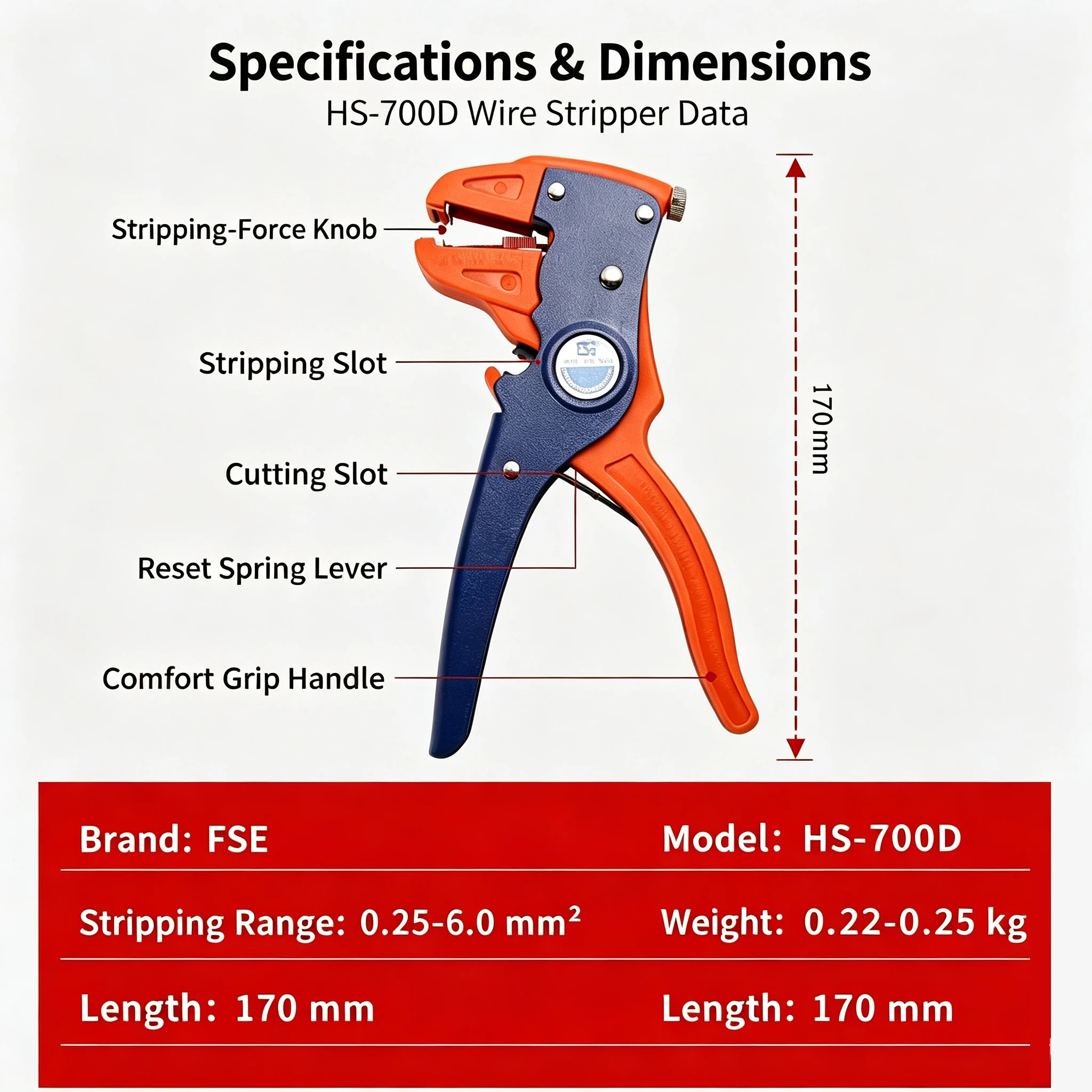 HS‑700D Automatic Duckbill Wire Stripper 0.25‑6mm² 2‑in‑1 Stripping Cutting Plier Adjustable Tension Spring Auto‑Open Electricia