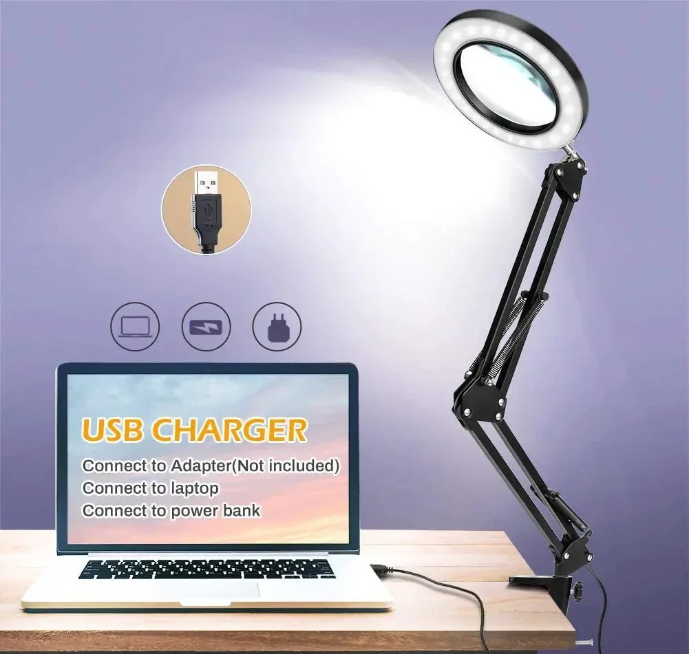 Led Folding Long Arm Clip Eye-Protection Lamp USB Reading Book Light Led Clip-on Magnifying Glass Electronic Maintenance Light