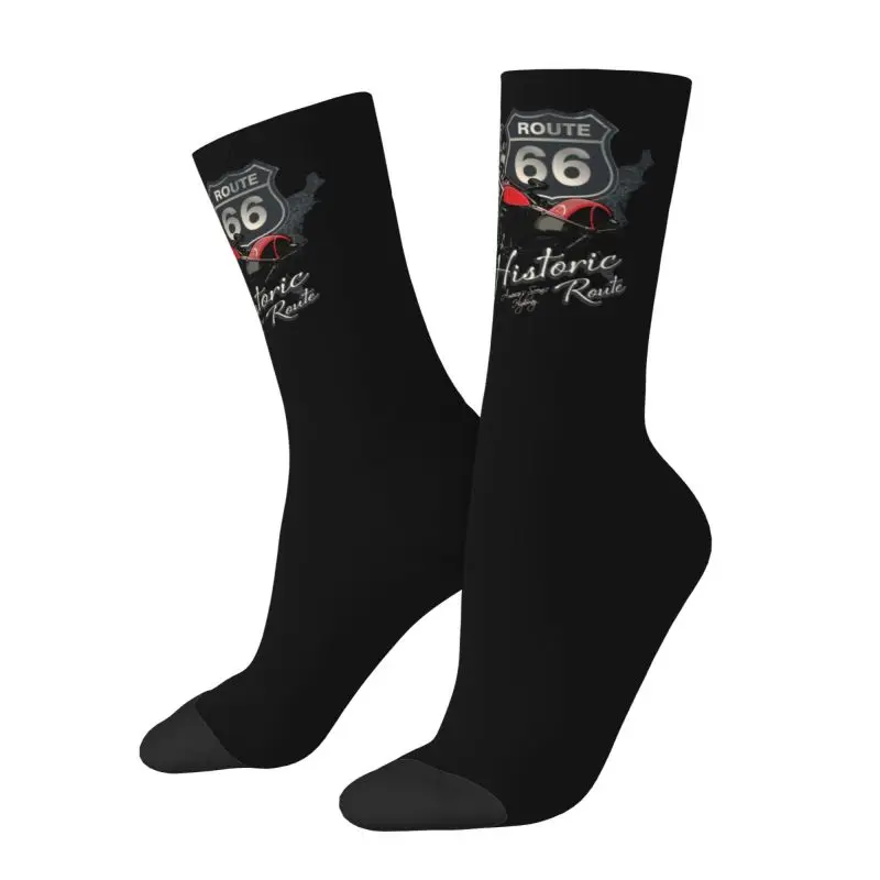 Travel Motorcycle Ride Route 66 Men Women Crew Socks Unisex Novelty US Numbered Highways Spring Summer Autumn Winter Dress Socks