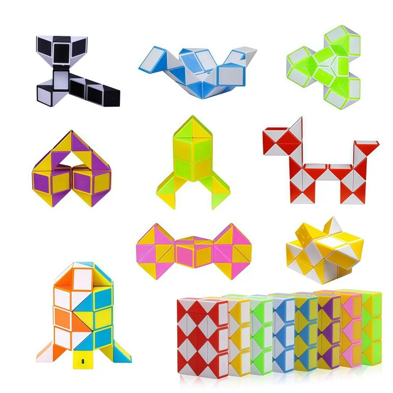 15pcs Mini Magic Folding Snake Ruler Puzzle Cube Kids Educational Toys Pinata Filler Kids Party Favors stress relief sensory Toy