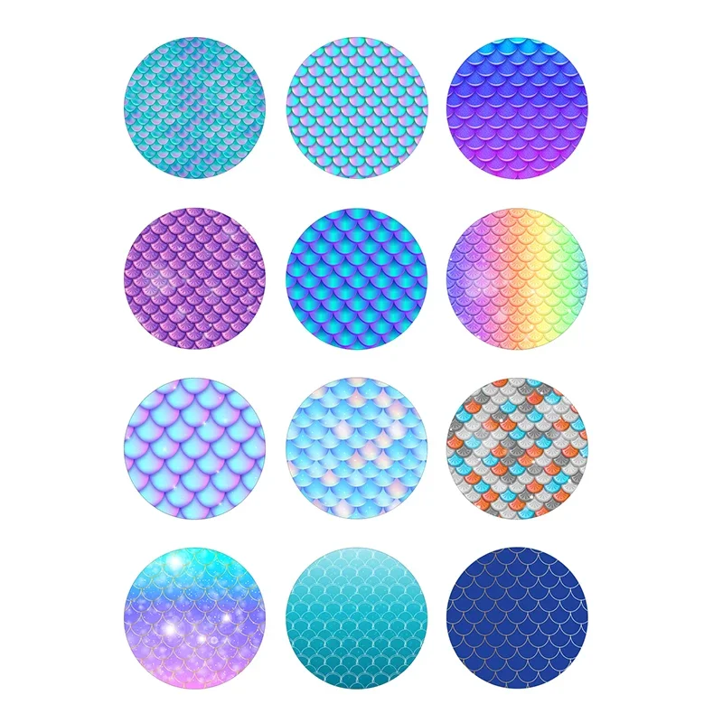 24pcs/lot Colourful Fish Scales Animal Scales Pattern Round Glass Cabochons DIY Jewelry Demo Flat Back Making Findings H005