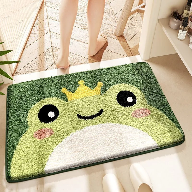 VIKAMA Cute Cartoon Animal Bath Mat, Cat Frog Puppy Pattern Soft Absorbent Non‑Slip Bathroom Rug Shower Tub Entryway Home Decor