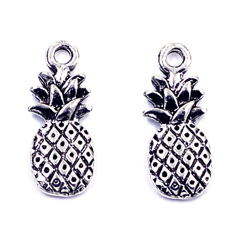 

100Pcs Silver Tone Pendants Charm Pineapple Fruit Plant Breloque Jewelry DIY Making Findings 19x9mm Handicrafts Supplies