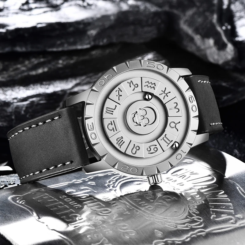 LIGE Brand FOXBOX Simple Fashion Quartz Man Watch Leather Strap Casual Sport Magnetic Srolling Beads Skull Retro Watches for Men