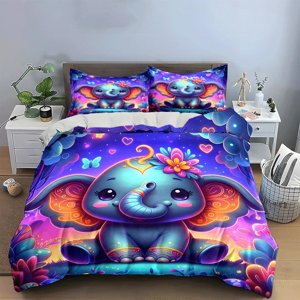 "Colorful Elephant-Themed Kids Room Decor" Exquisite three-piece bedding set gift for kids and adults