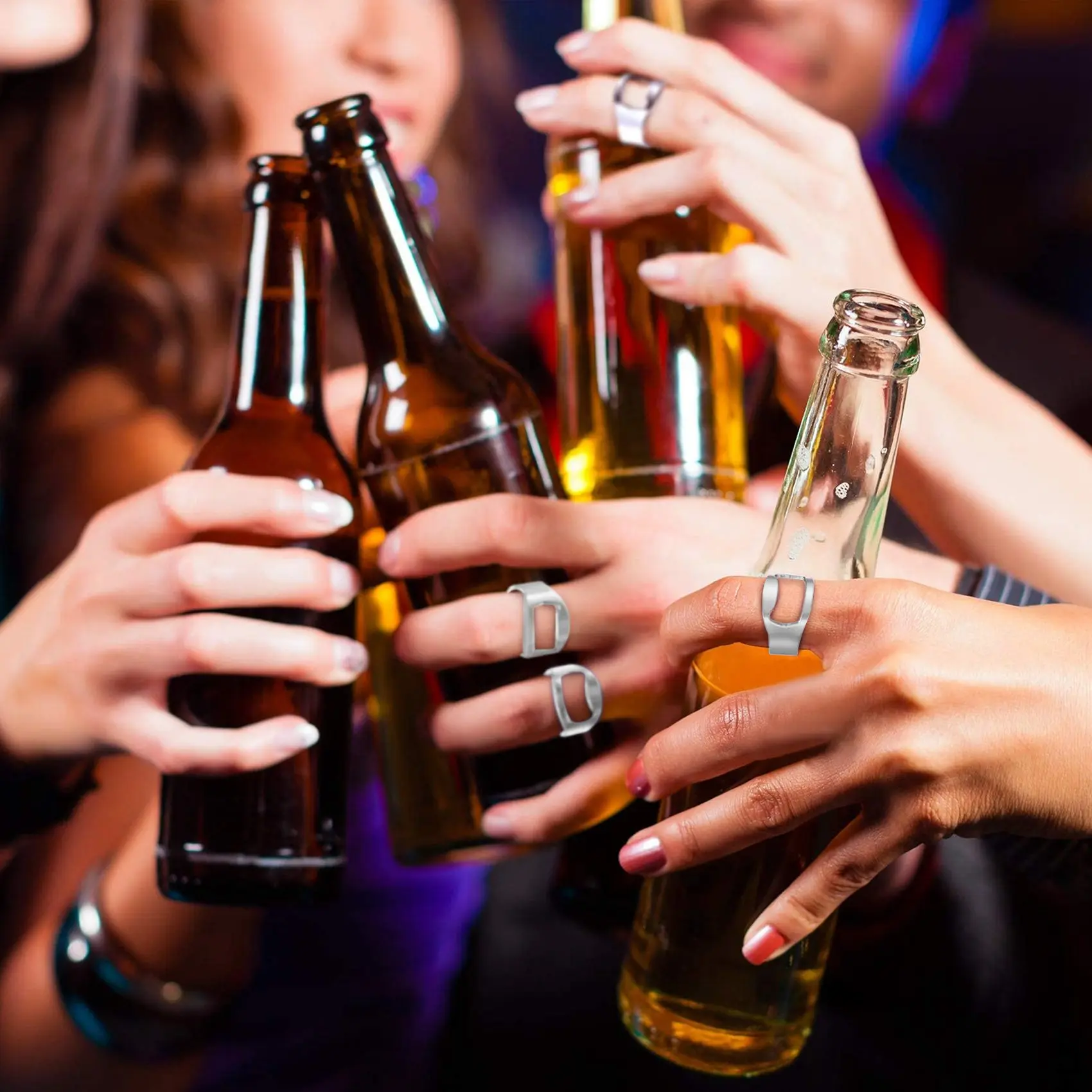 

YHYS 5x Silver Stainless Steel Metal Finger Thumb Keyring Ring Beer Bottle Opener Bar