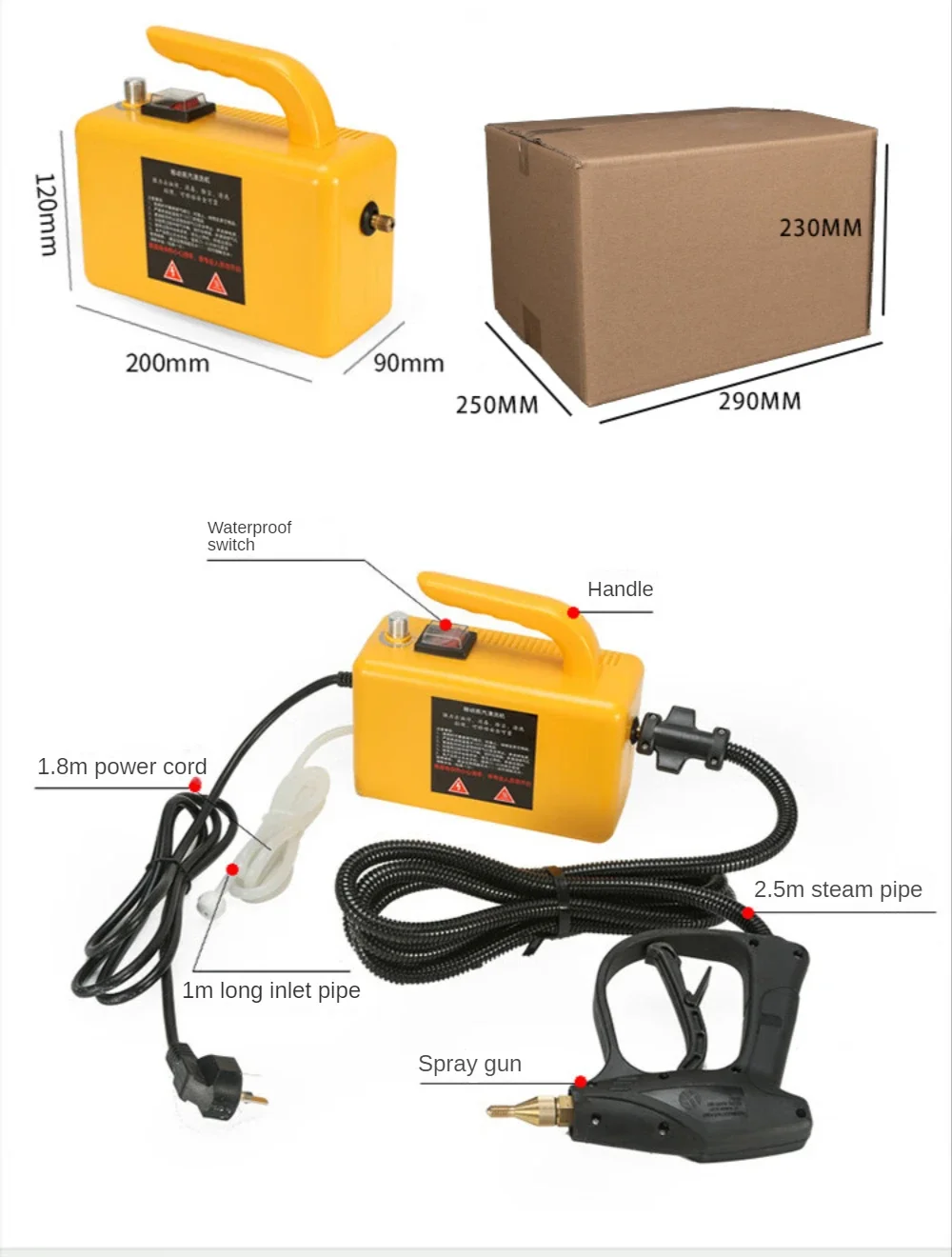 เครื่องทําความสะอาดไอน้ํา 2600W เครื่องดูดควันในครัวอุณหภูมิสูงพร้อม 115 °   เครื่องปรับอากาศที่มีประสิทธิภาพสําหรับเครื่องใช้ในครัวเรือน