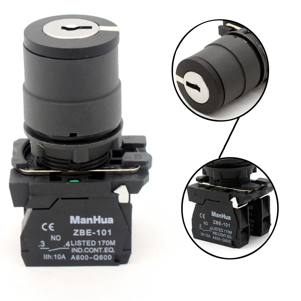 ManHua Selector Key Switches XB5-AG33 3Position Selector 2NO Open Hole Black Rotary Switches