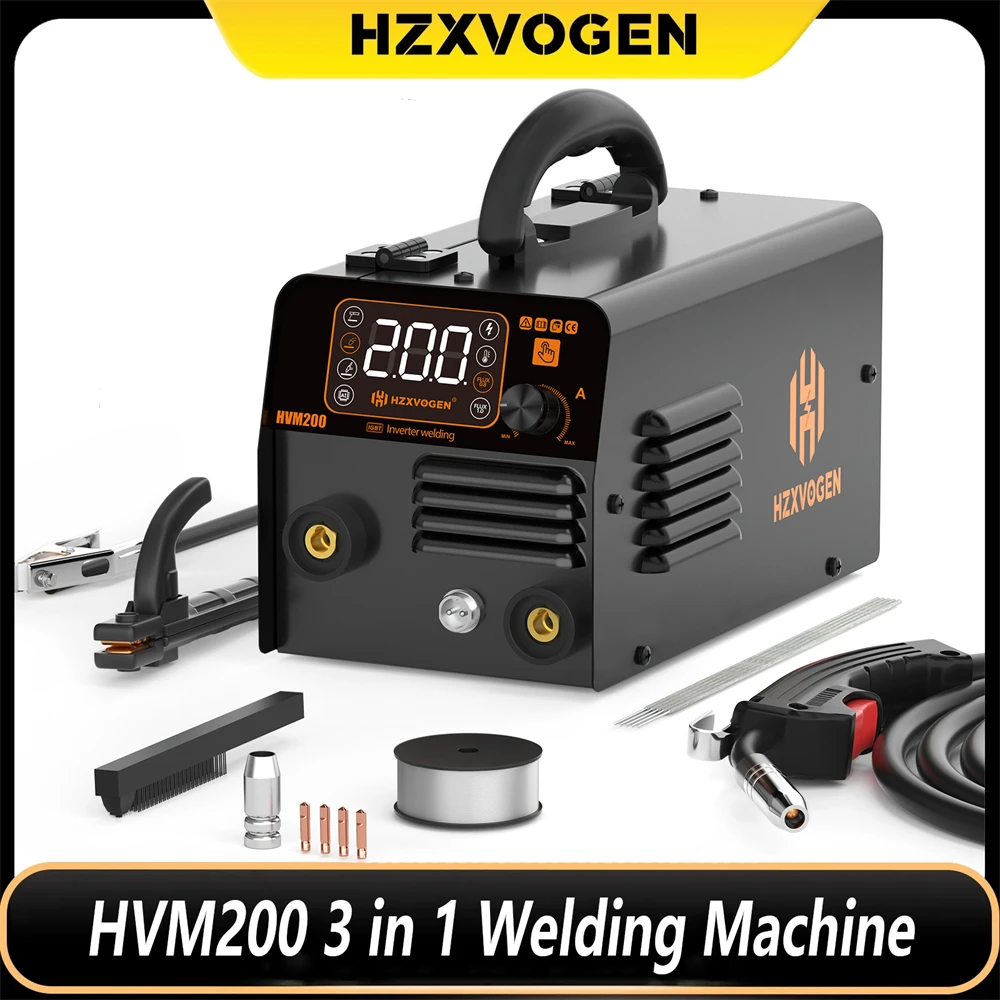 

HZXVOGEN 3 in 1 Semi-Automatic Welding Machine MIG/TIG/MMA Inverter Welder Equipment Non Gas For Gasless Iron Soldering HVM200