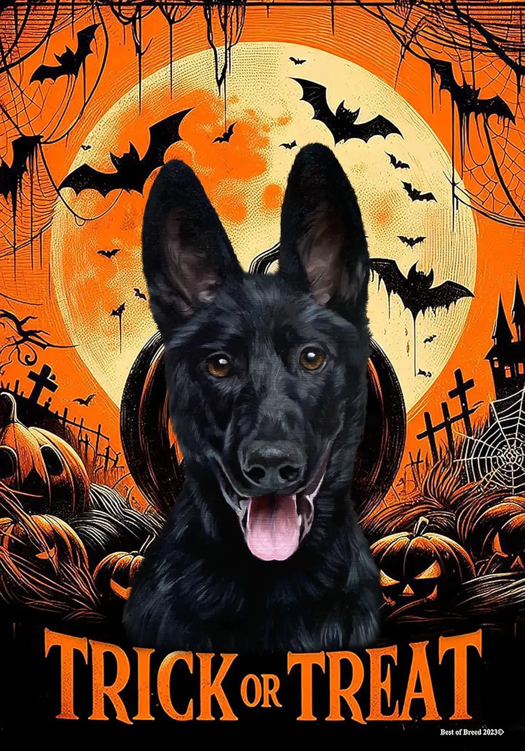 German Shepherd Black - Best of Breed Halloween Garden Flag