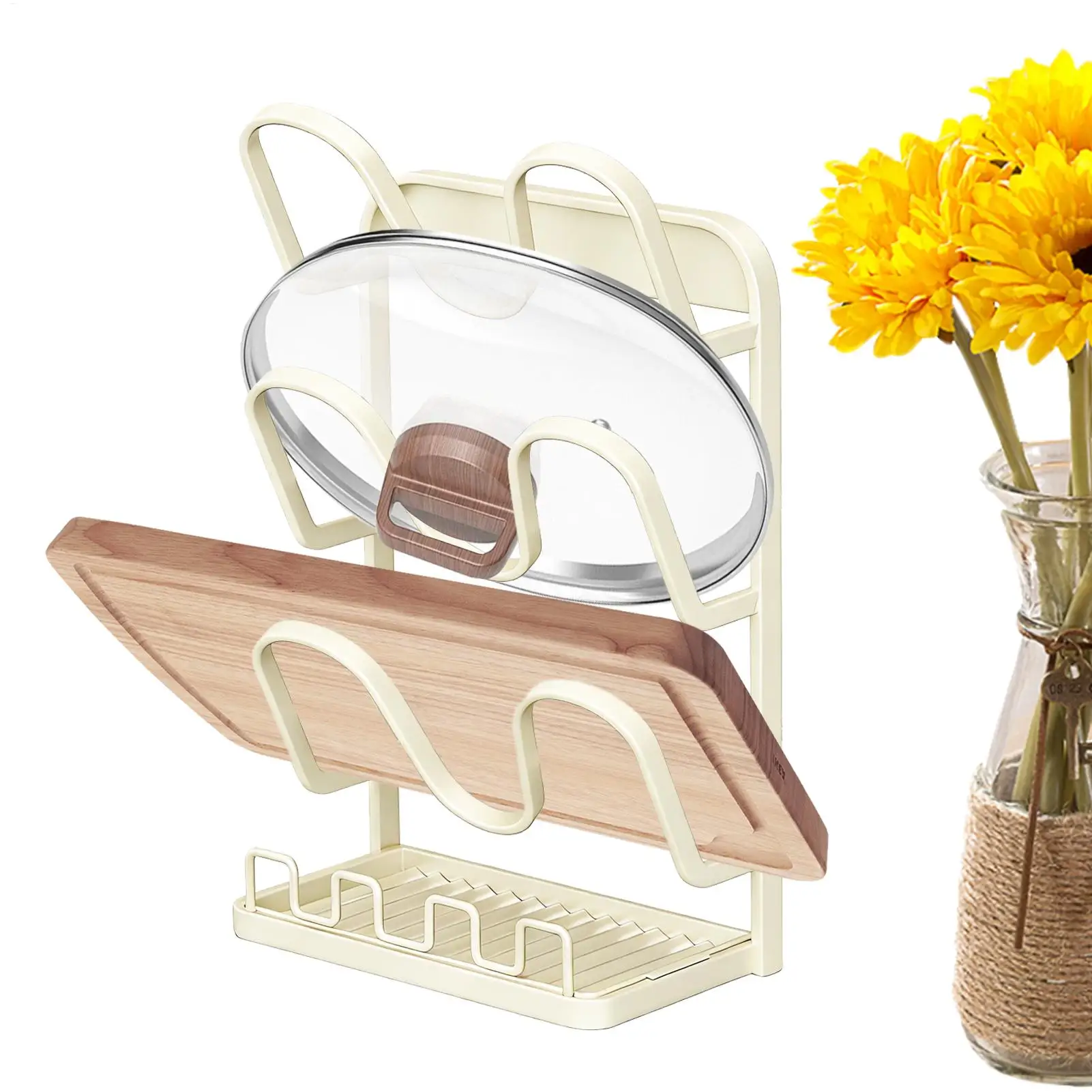 

Pan Lid Organizer Multi-Tier Stand With Drip Tray Pan Lid Organizers Inside Cabinet Rack For Spoon Fork Spatula Soup Ladle Towel