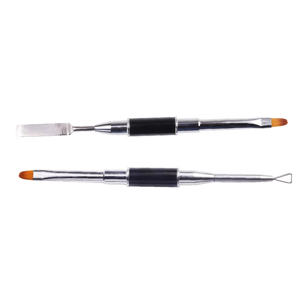 2Pcs Manicure Double-headed Steel Push Paint with Two Pens Take off Nail Paint Pen Black (Double-end Steel Push marker + Take of