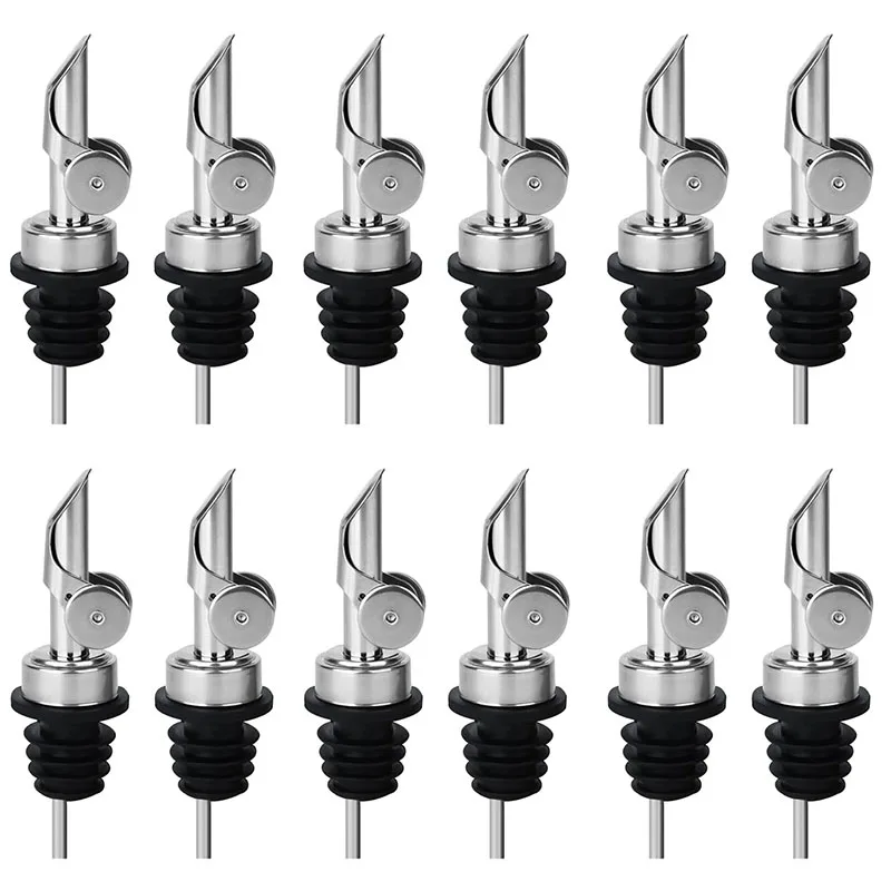 12Pcs Weighted Liquor Bottle Pourer, Stainless Steel Auto Flip Olive Oil Dispenser Spout, Suitable About 3/4