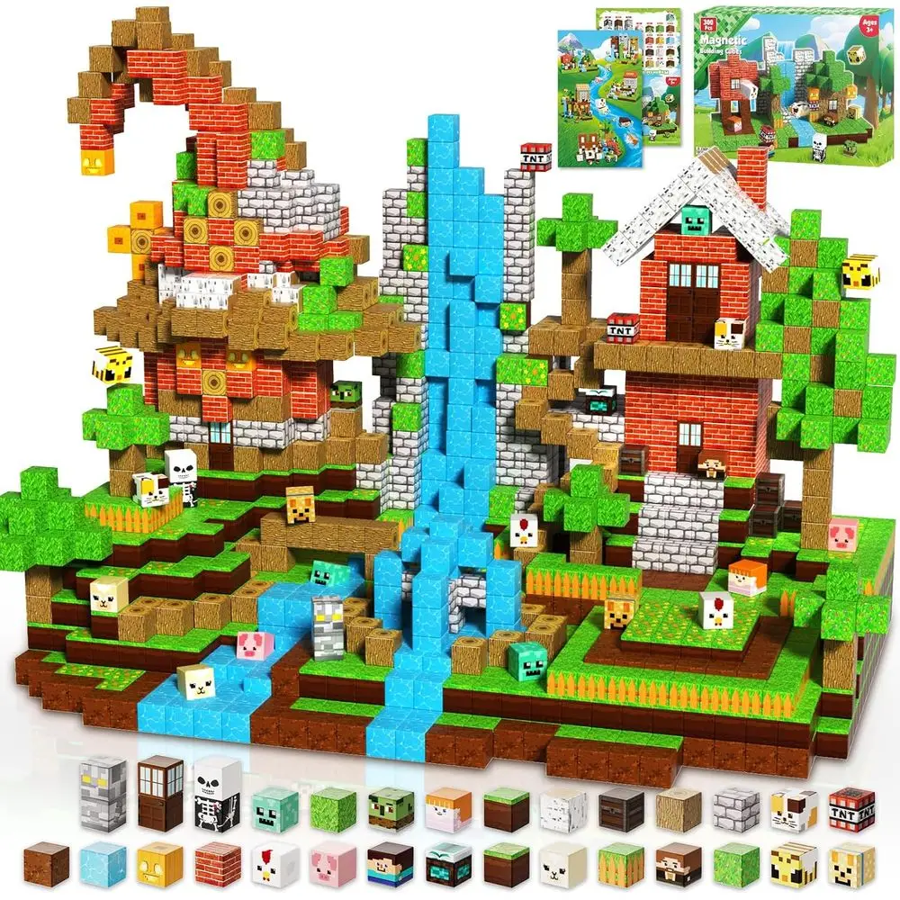 Conjunto de blocos de construção magnéticos – 300 peças para crianças de 3 anos ou mais, presente ideal para meninos e meninas, brinquedos de construção magnéticos para criativo