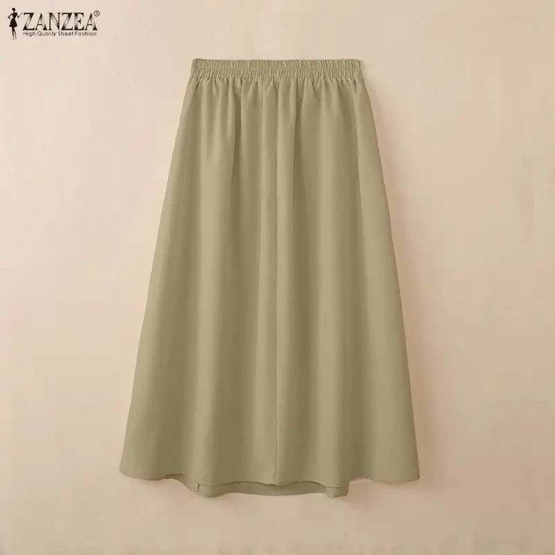 Women Summer Elastic Waist Skirt 2026 ZANZEA Stylish Elegant Bows Holiday Faldas Saia Casual A-line OL Work Jupe Maxi Long Skirt