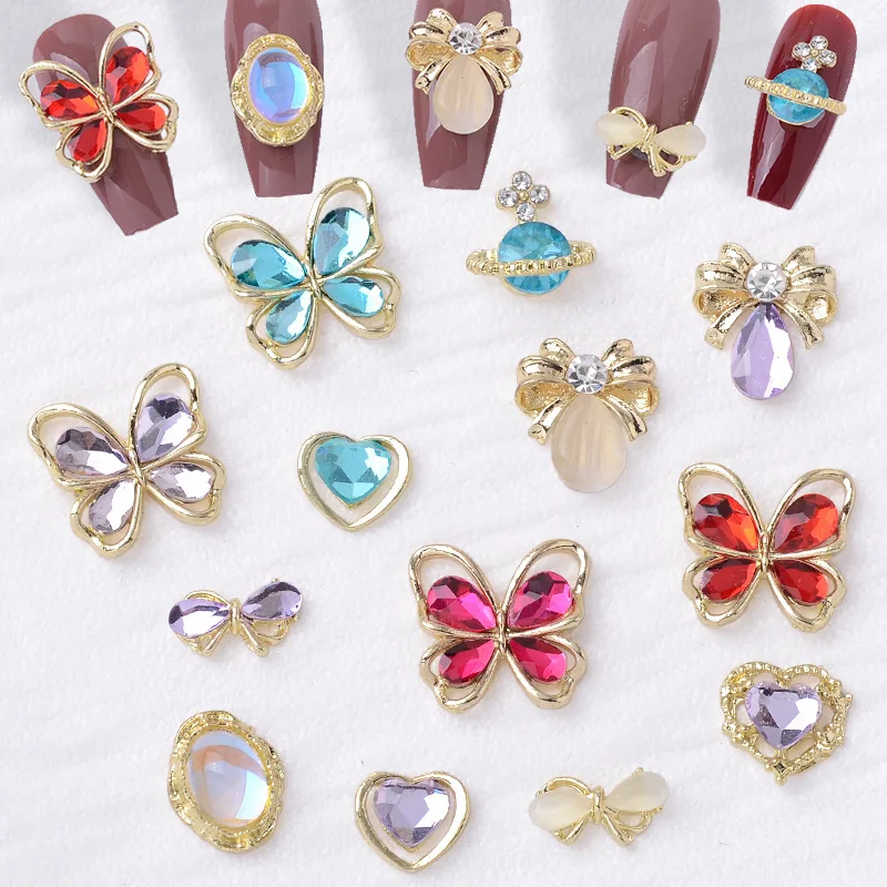 

Nail Art DIY Internet celebrities ins Crystal Hollow Butterfly Love Bow Alloy Nail Art Diamond Jewelry Spot Wholesale