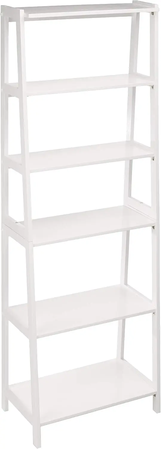 

5 Shelf Ladder Bookcase, White, 15.03" D x 25.98" W x 74.48" H