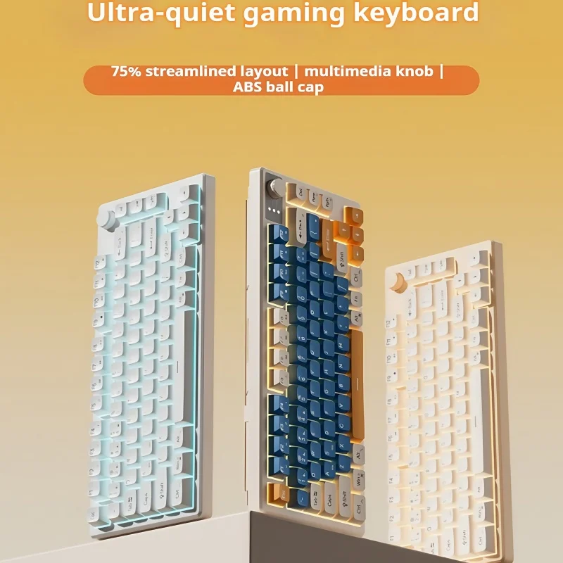 Z75b+ Keyboard Mute Button Ergonomic 75% Configuration Silky Touch PBT Ball Shaped Keycap Multifunctional Knob RGB ABS Material