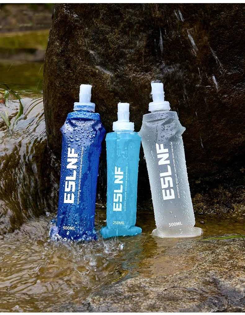 ESLNF 500ml Faltbare Wasserblase Weiche Wasserbeutel BPA-frei Lebensmittelqualität Auslaufsicher Tragbar für Laufen Radfahren Camping Hydration – Detail 14