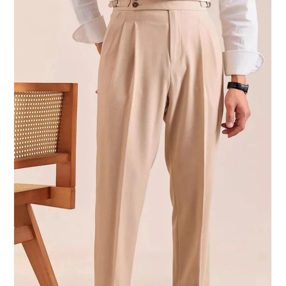 

Mens Blended Pleated Tapered Trousers Casual Business Chino Pants Comfortable Stretch Breathable Office Wear Formal Dress Pants