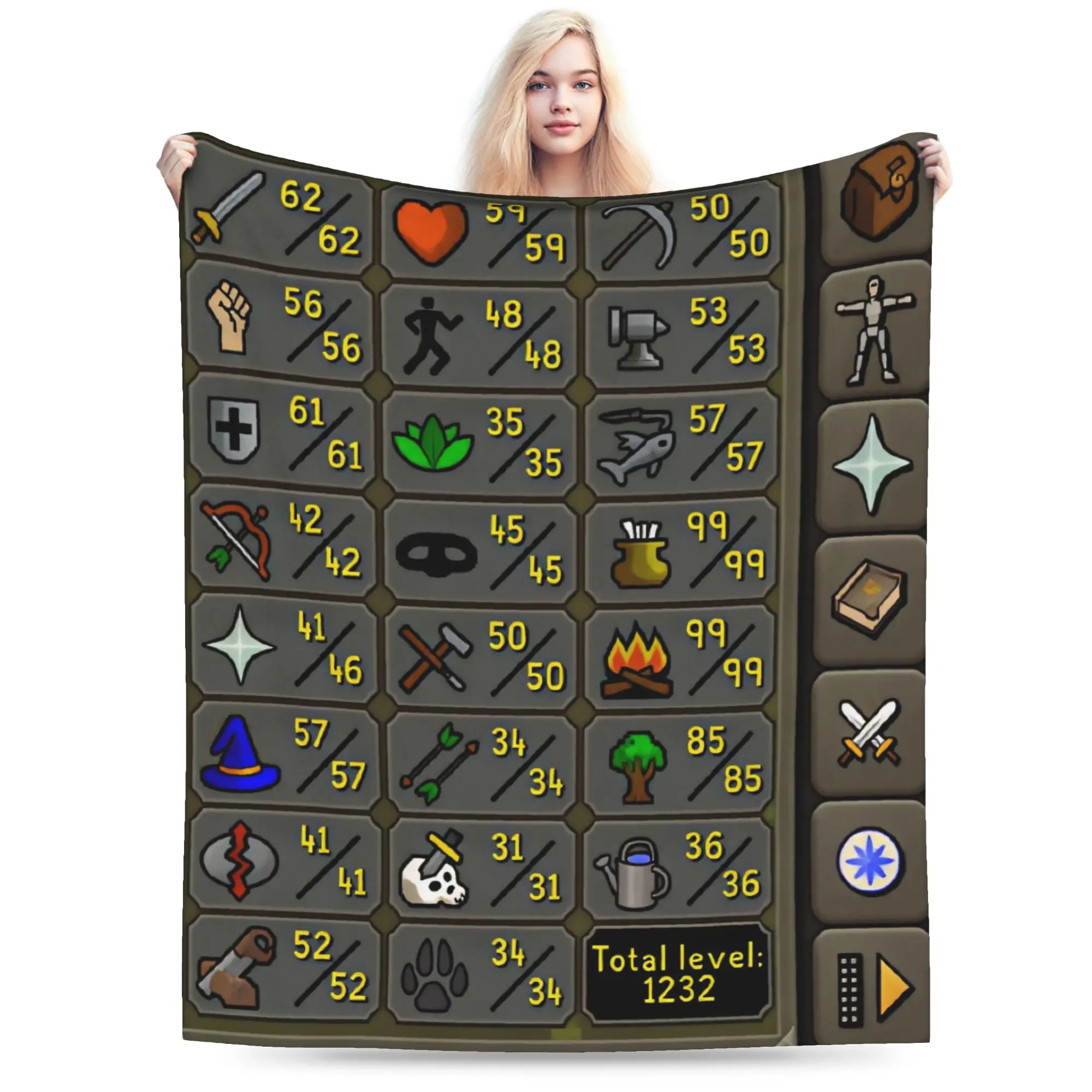 Old School Runescape OSRS Maxed 99 All Skills Total Level Blanket Soft Warm Game Throw Blanket Sofa Bed Home Decor Bed Cover