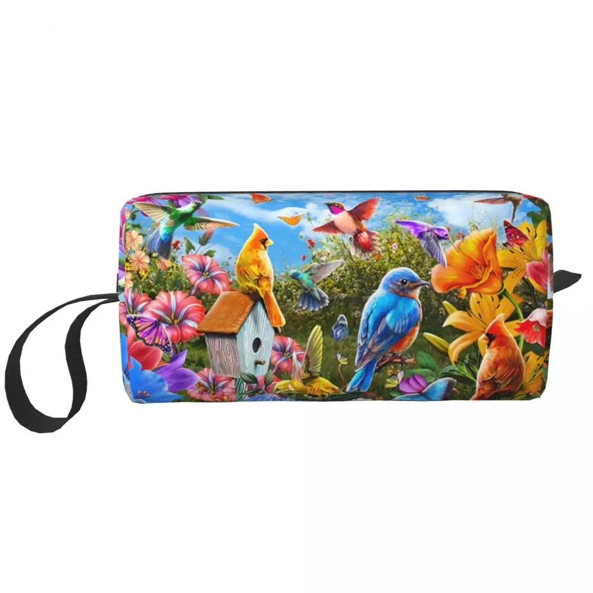 Custom Fashion Birds And Flowers Travel Toiletry Bag for Women Makeup Cosmetic Bag Beauty Storage Dopp Kit