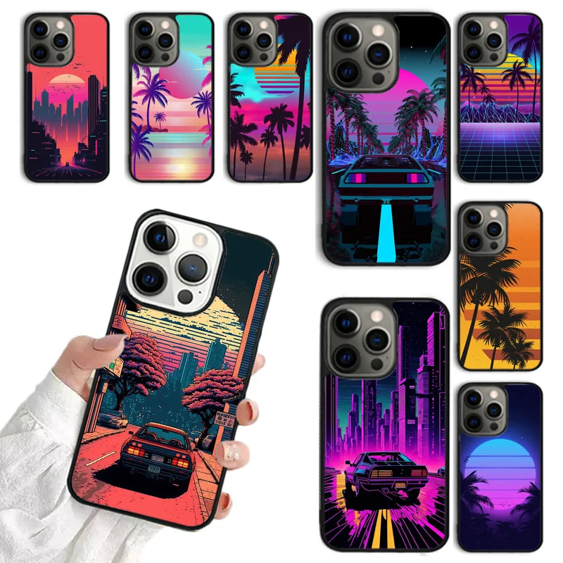 Hot Synthwave Retro 80s Neon Phone Case For iPhone 16 15 14 plus 11 12 13 Pro  XR XS Max coque Cover Shell