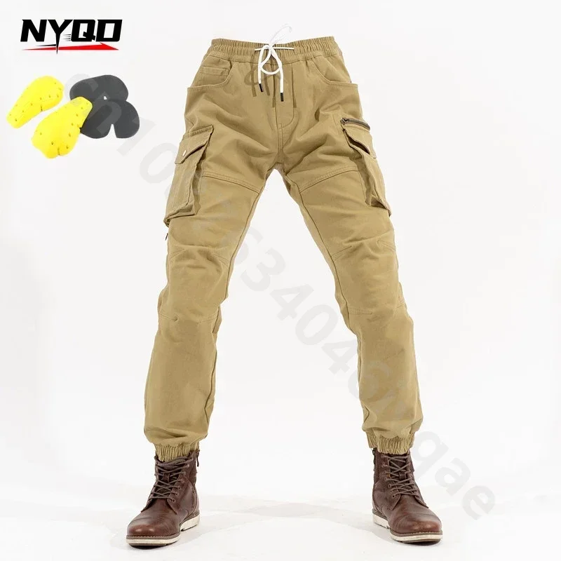 

Motorcycle Riding Pants Elastic Waist Slim-fitting Leggings Multi-pocket Overalls Protective Gear Daily Leisure Four-season Men