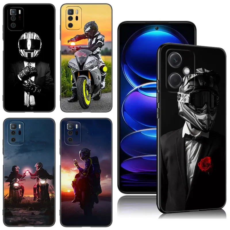 Motorcycle Man Phone Case For Xiaomi Redmi Note 8 9 10 11 11E 11T 11S 12 Pro 4G Plus 5G 8T 9S 10S 12S Black Silicone Cover