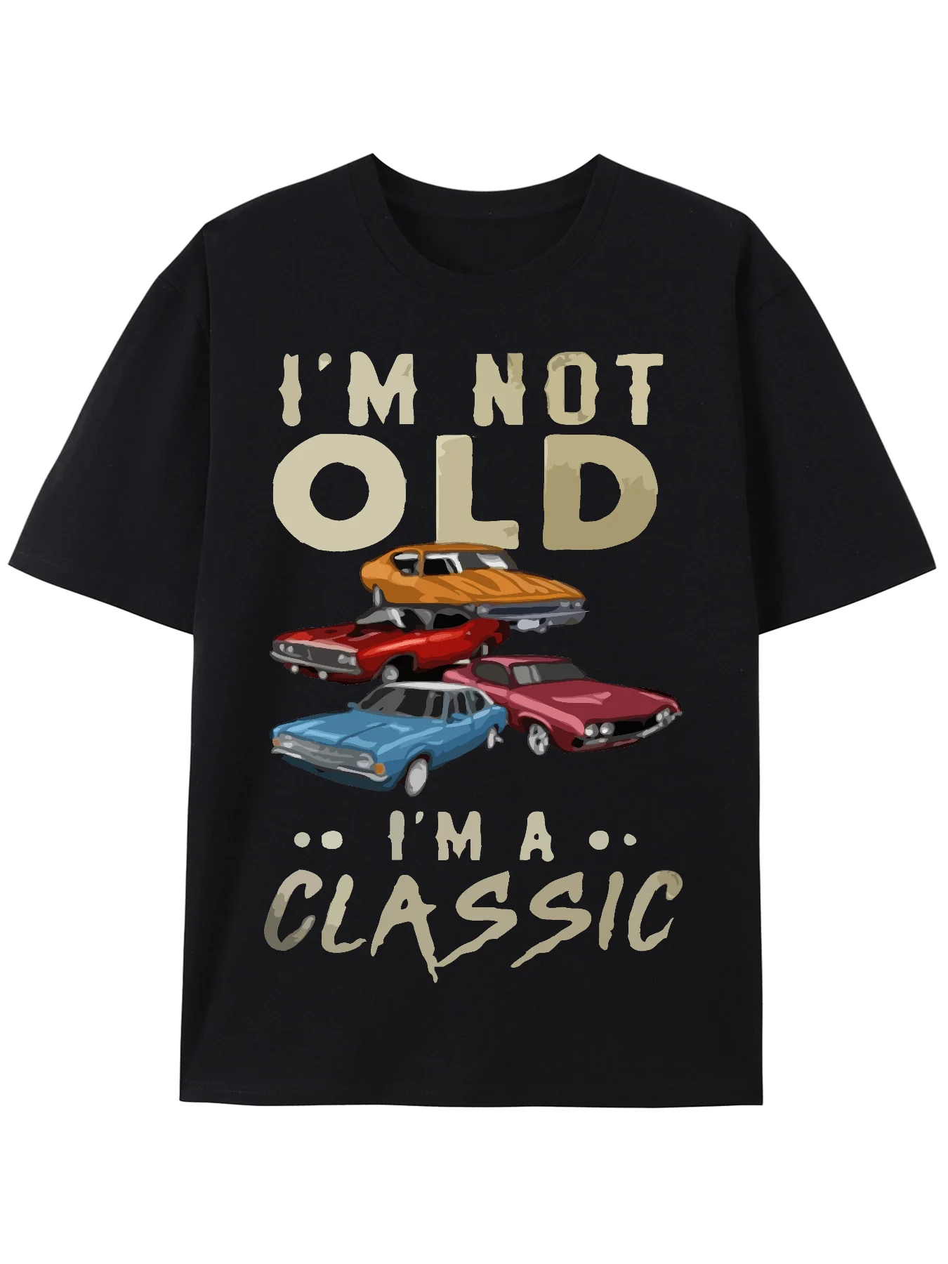 

[Classic Car, Vintage Tee] Classic Car Pattern T-shirt - Crew Neck, Short Sleeve, Summer Fashion Tops