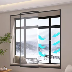 TYMF Winter Window film,Transparent Plastic film Black edge,Windproof Heat-insulating film,Easy To Install and Disassemble type